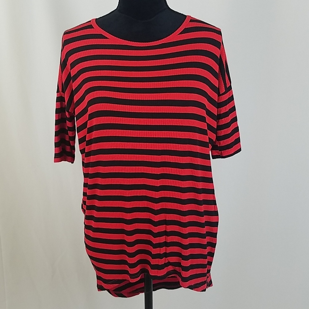 Lularoe women XXS Irma hi-low tunic striped short sleeve‎ costal minimalist